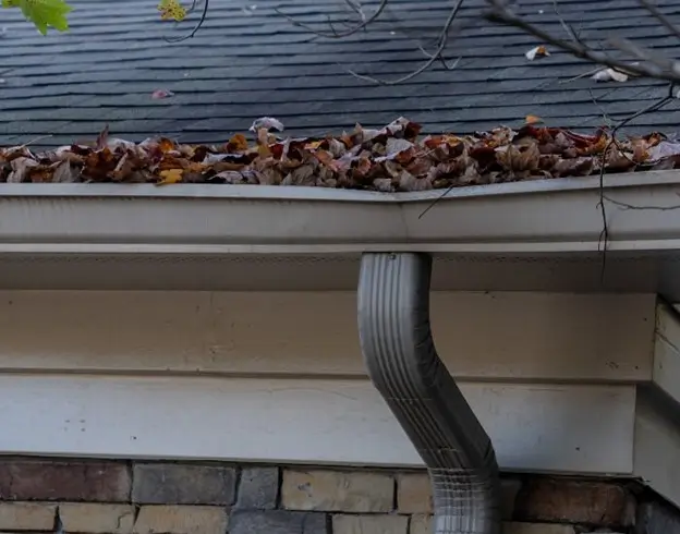 Gutter filled with dead leaves in the Seattle, WA Area