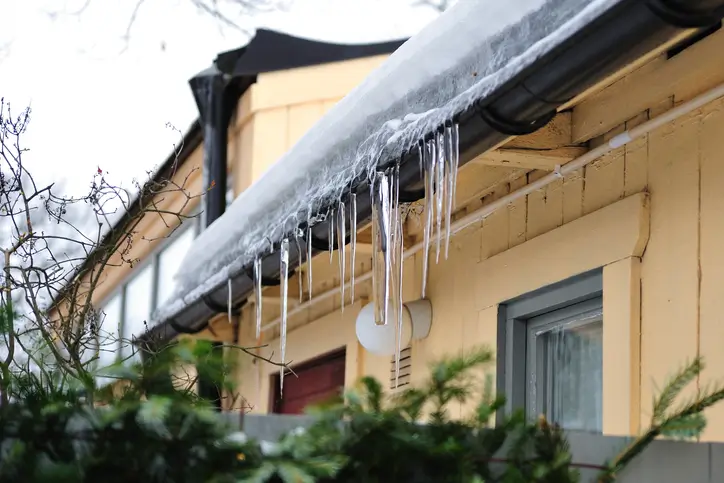 Icicles hanging off a black gutter in the Greater Seattle Area